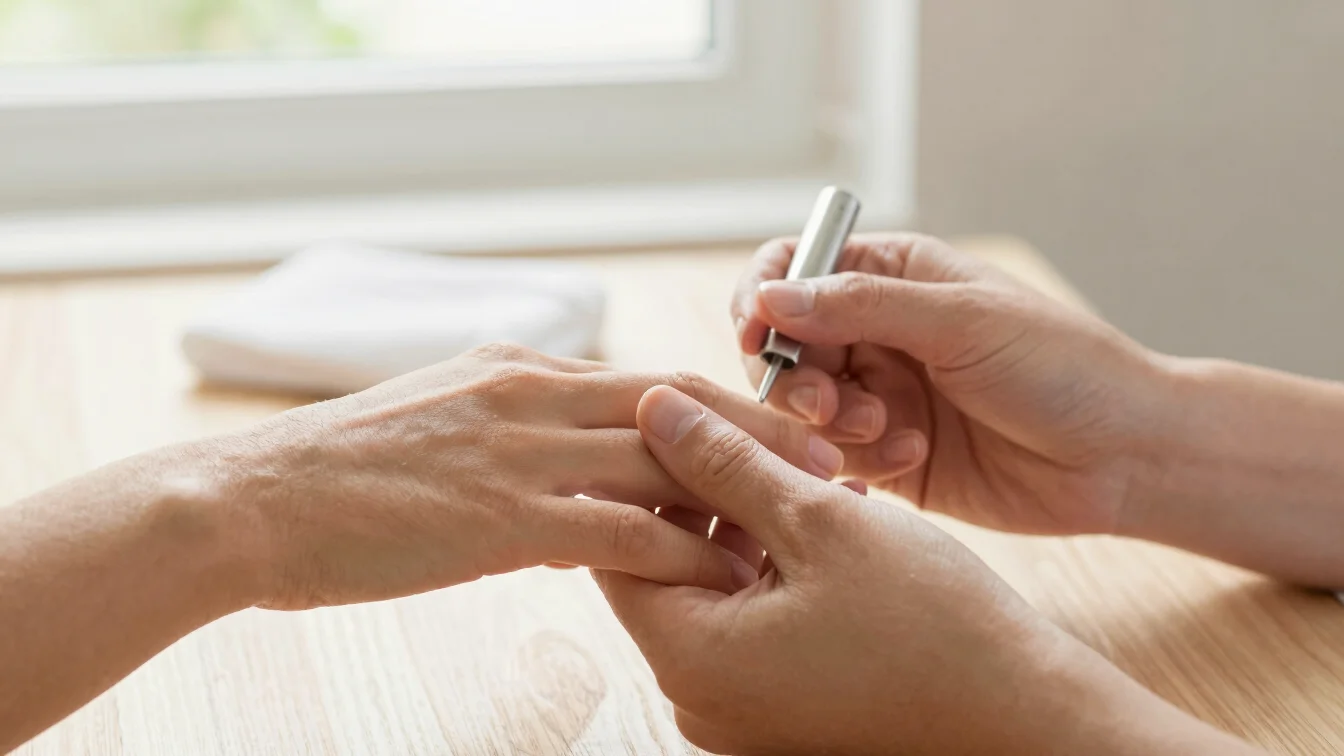 Close detail of a manicurist filing a client's nails at a salon t